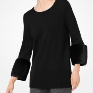 Size XL Pristine Black Michael Kors 100% Cashmere and Real Mink Sweater